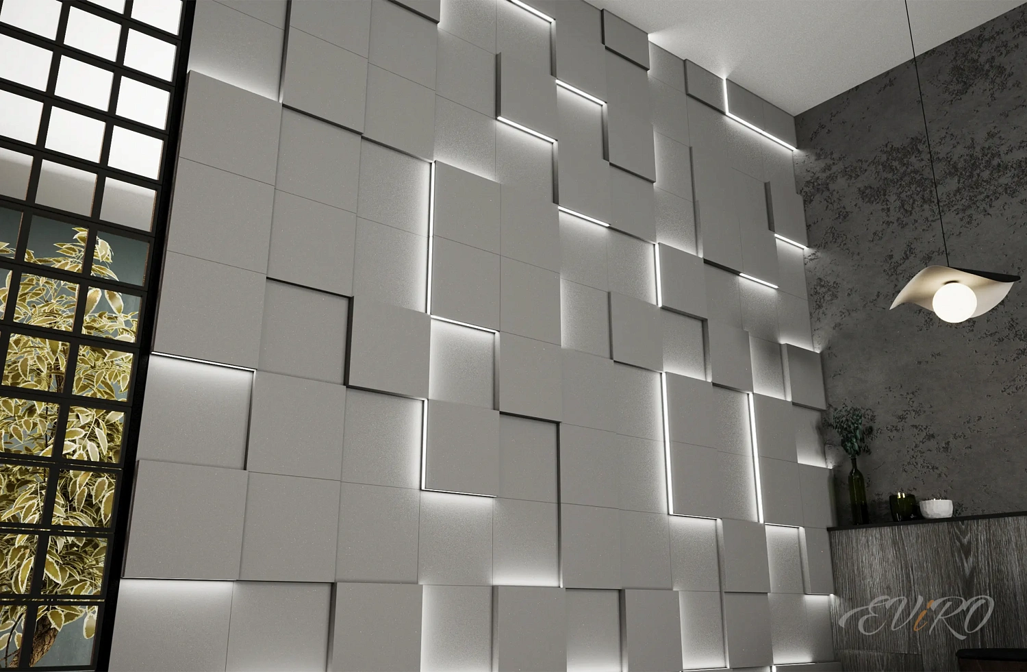 Вариант 10. Оформление стен в спальне световыми квадратами