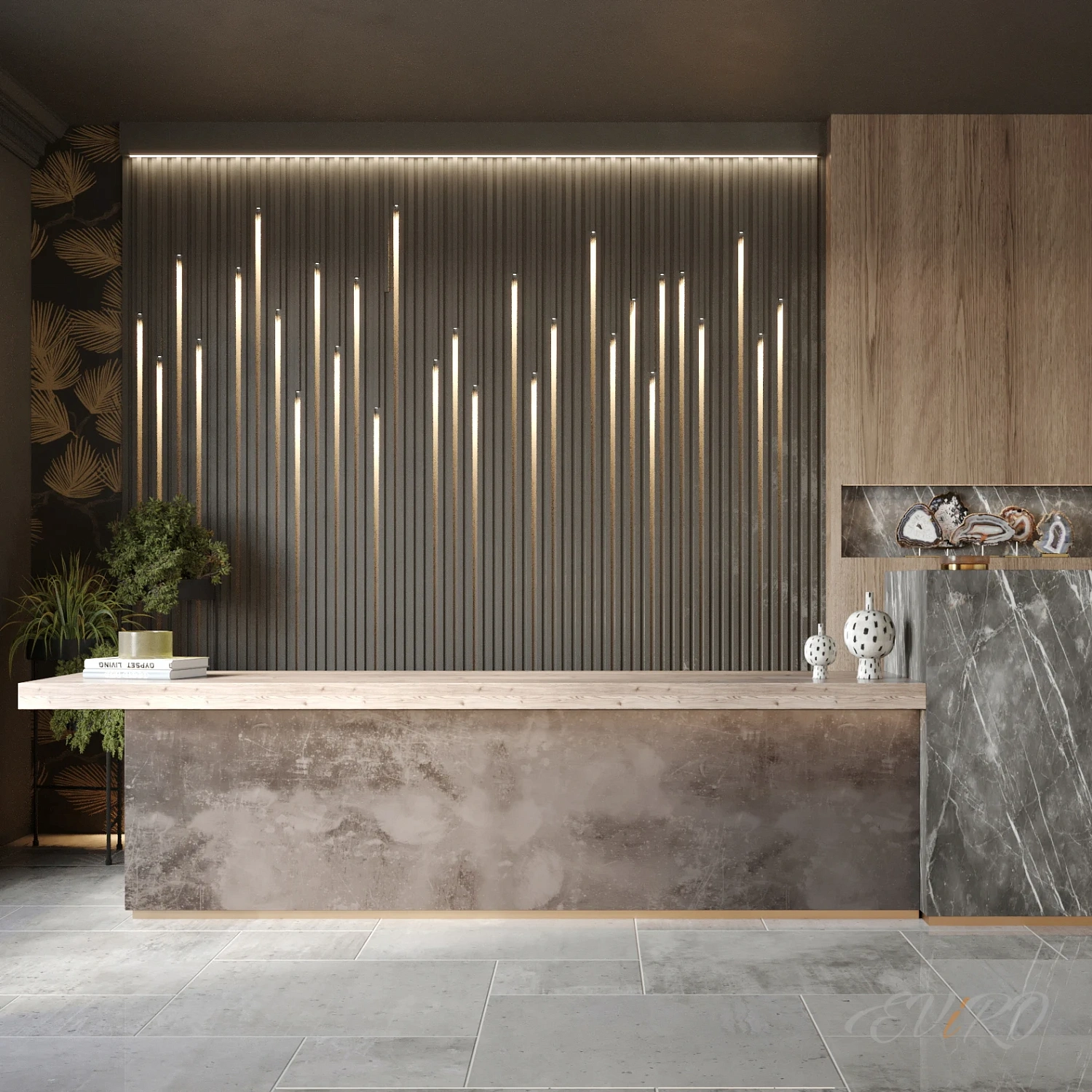 Вариант 6. Декоративная рейка с встроенной подсветкой в зоне ресепшн